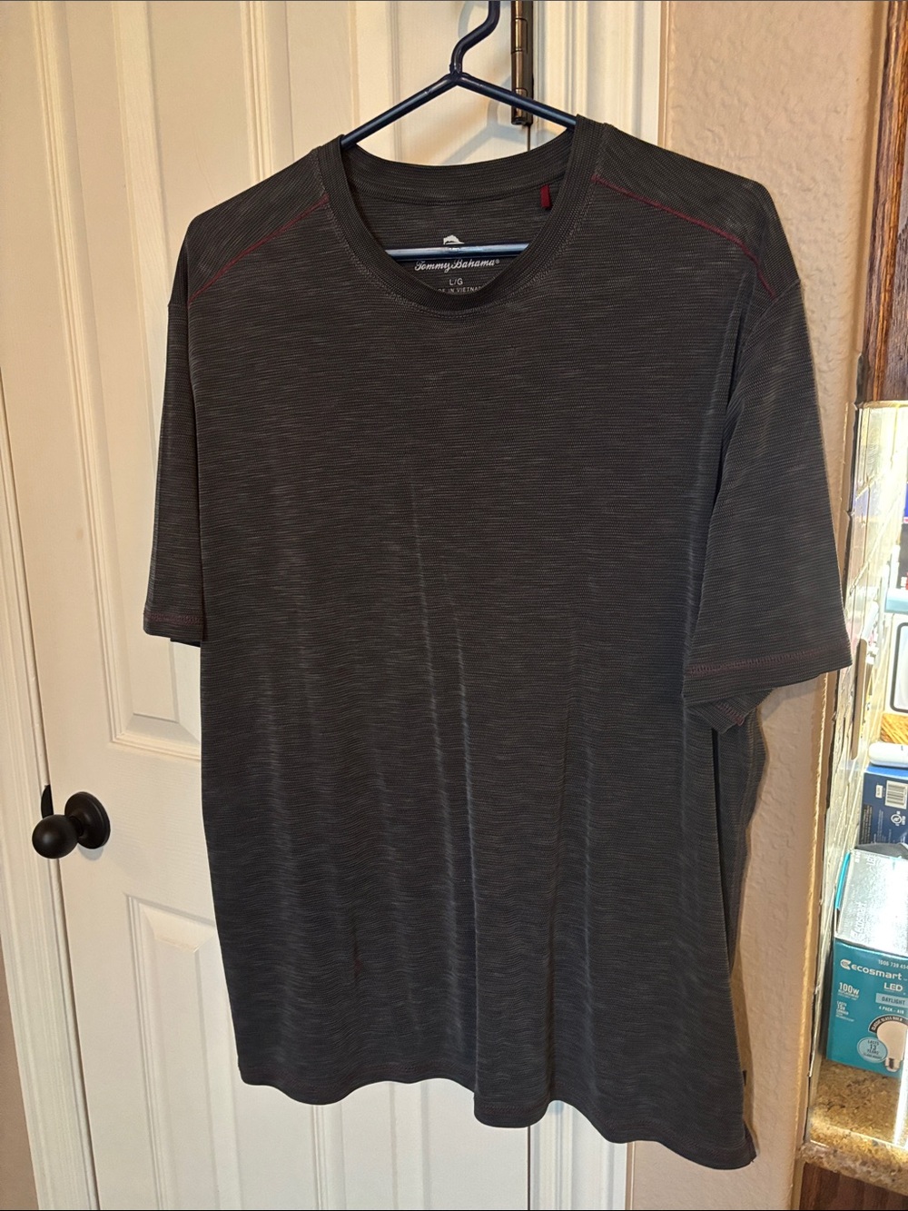 Tommy Bahama Men's Charcoal Crew Neck Tee with Subtle Red Stitching
